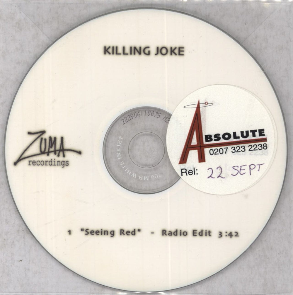 Killing Joke Seeing Red - 1 track UK Promo CD-R acetate