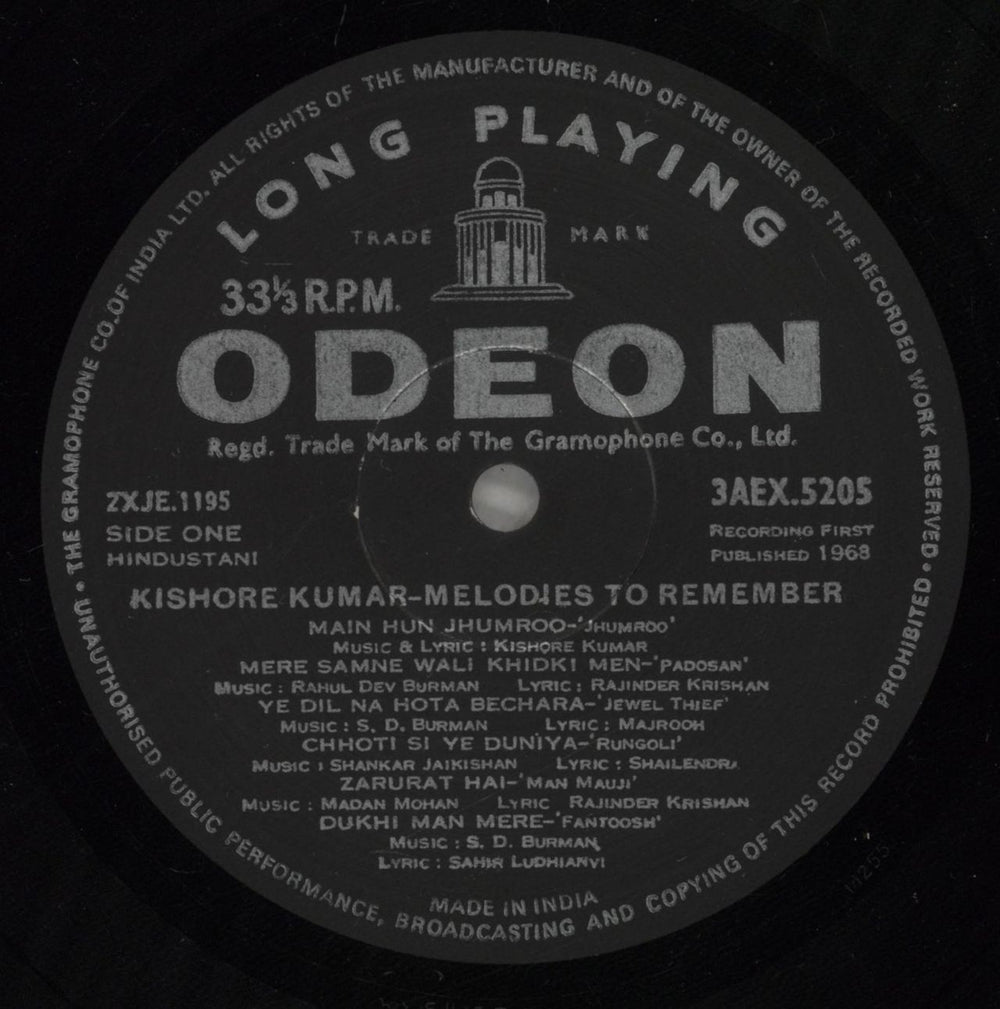 Kishore Kumar Melodies To Remember Indian vinyl LP album (LP record) 4RULPME880581