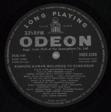 Kishore Kumar Melodies To Remember Indian vinyl LP album (LP record) 4RULPME880581