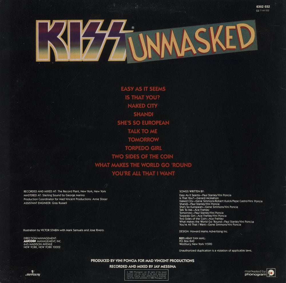 Kiss Unmasked - EX UK vinyl LP album (LP record)