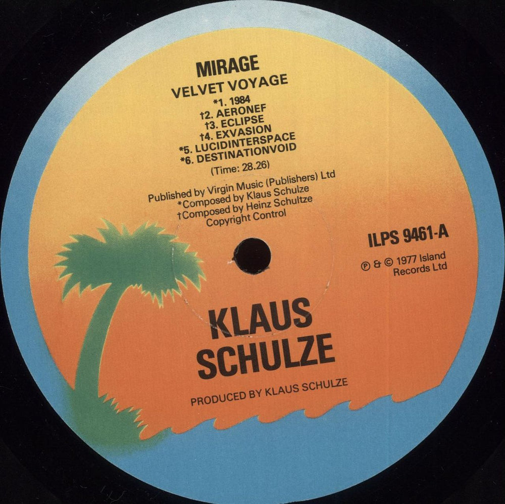 Klaus Schulze Mirage UK vinyl LP album (LP record) ULZLPMI714925