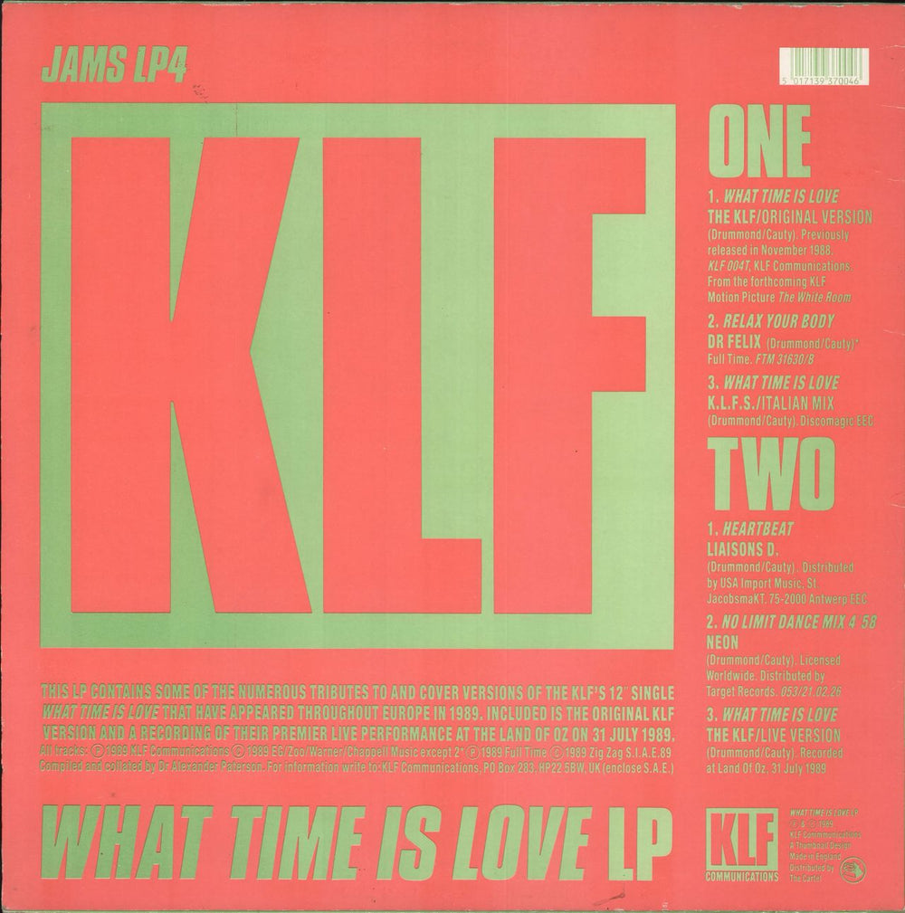 KLF What Time Is Love LP - Song Hype Sticker - EX UK vinyl LP album (LP record) 5017139370046
