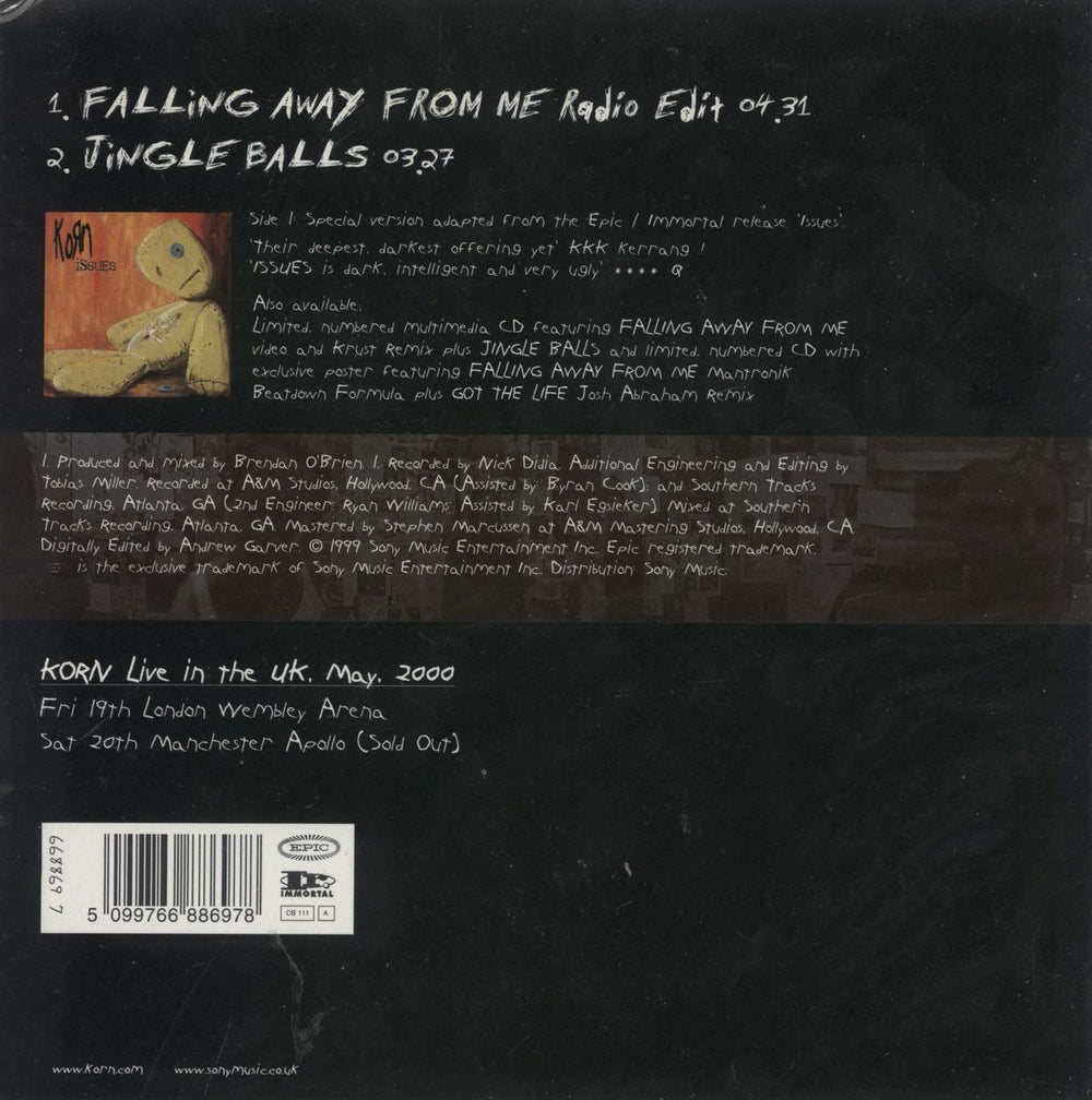 Korn Falling Away From Me UK 7" vinyl single (7 inch record / 45) 5099766886978
