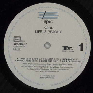 Korn Life Is Peachy - EX UK vinyl LP album (LP record) KORLPLI880707