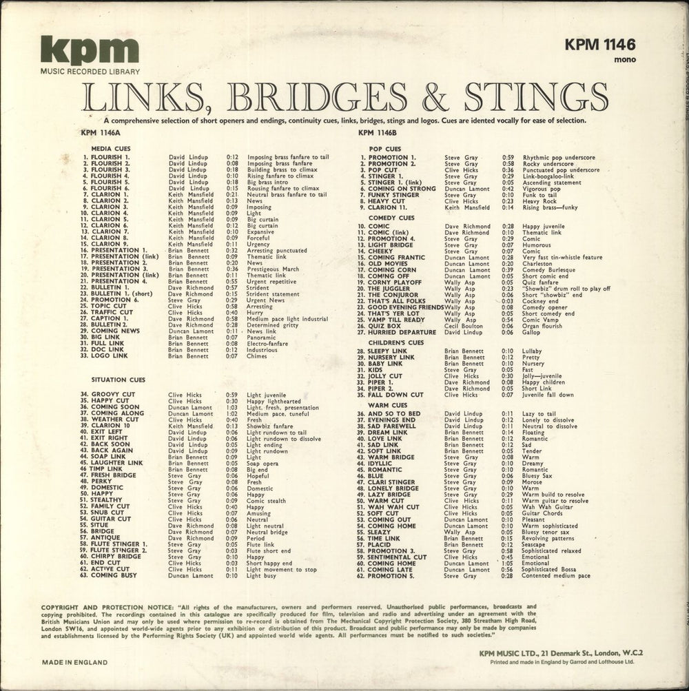 KPM Library Links, Bridges & Stings UK vinyl LP album (LP record)