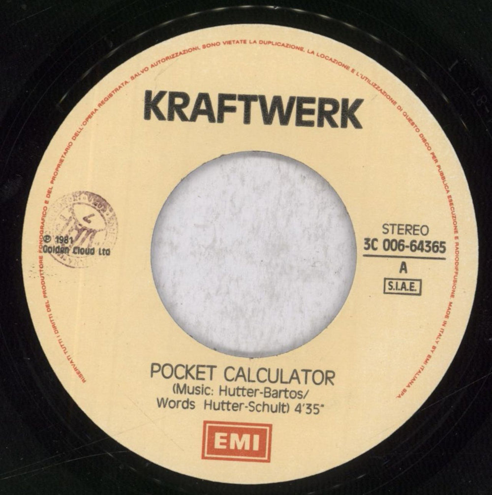 Kraftwerk Pocket Calculator Italian 7" vinyl single (7 inch record / 45) KRA07PO170923