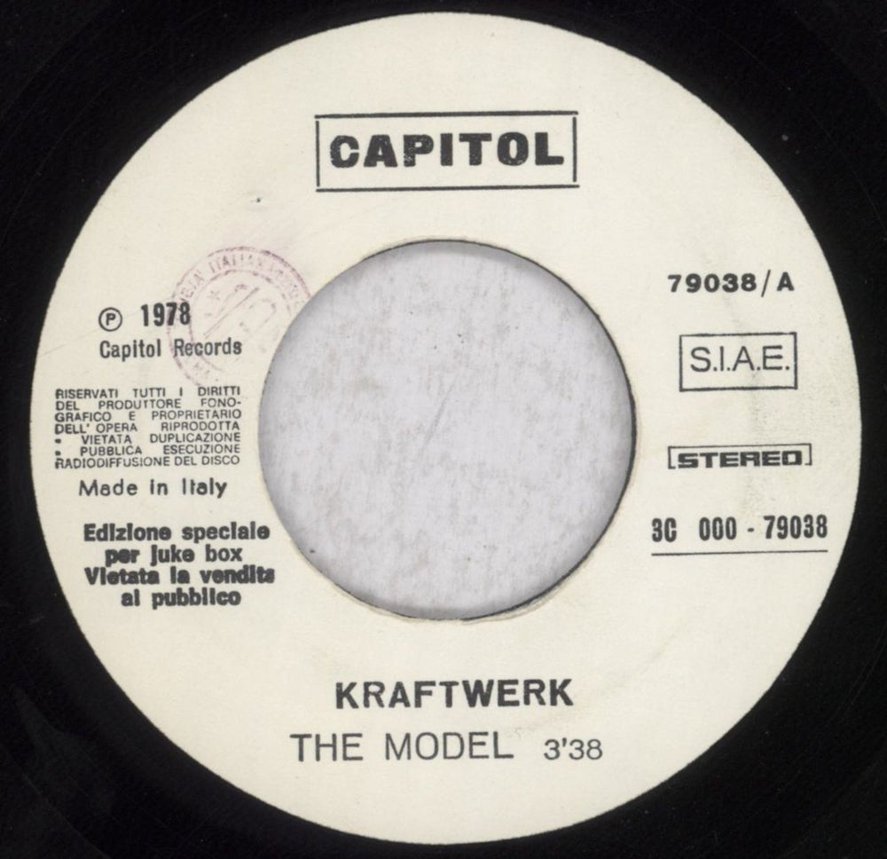 Kraftwerk The Model Italian 7" vinyl single (7 inch record / 45) 3C000-79038