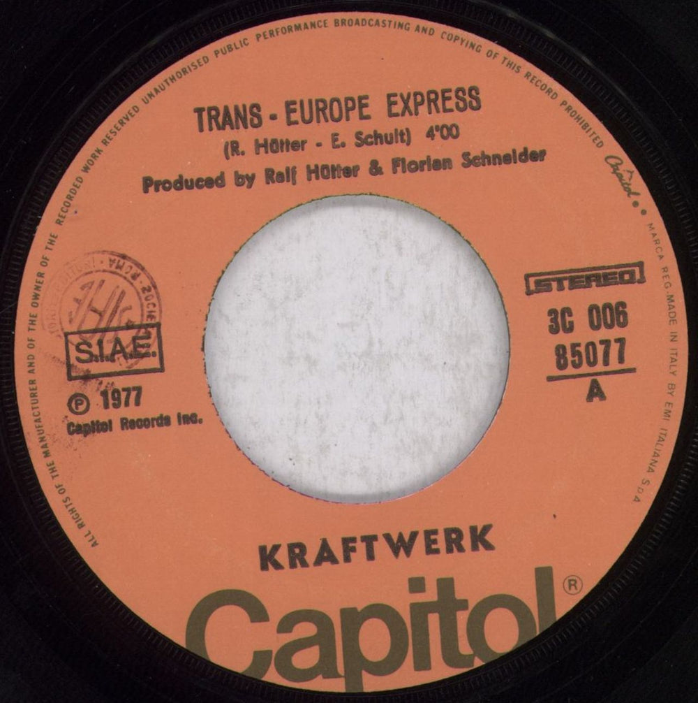 Kraftwerk Trans-Europe Express - Disco Mare Sleeve Logo - VG Italian 7" vinyl single (7 inch record / 45) KRA07TR839577