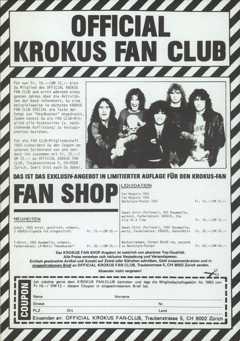 Krokus Headhunter + Inserts & Sticker Swiss vinyl LP album (LP record) Deleted