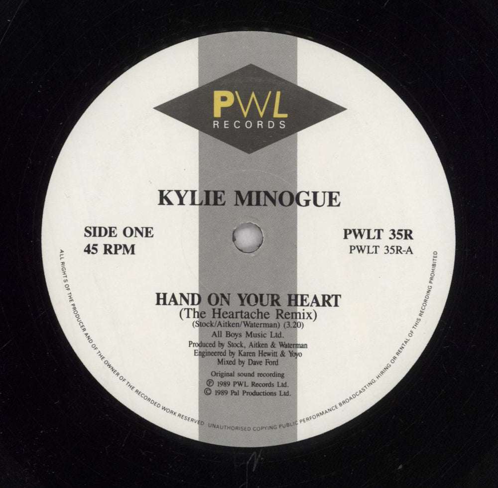 Kylie Minogue Hand On Your Heart - Heartache Mix UK 12" vinyl single (12 inch record / Maxi-single) 5016919181865