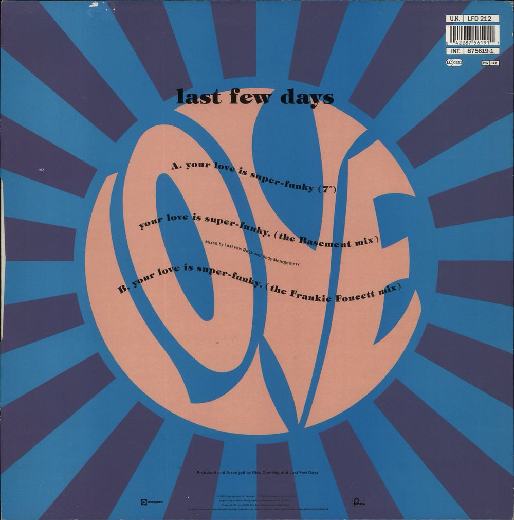 Last Few Days Your Love Is Super-Funky UK 12" vinyl single (12 inch record / Maxi-single) 042287561911