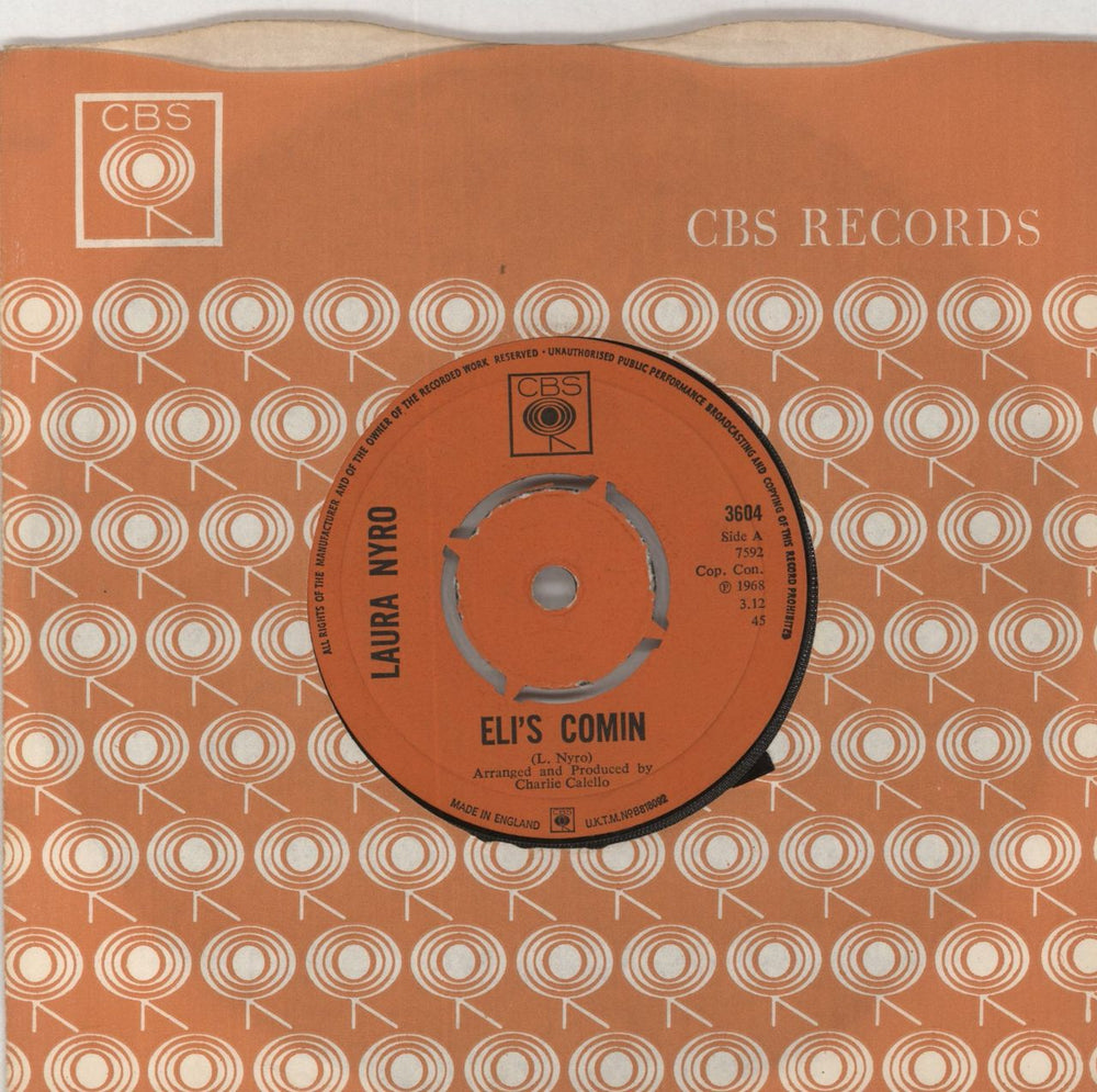 Laura Nyro Eli's Comin UK 7" vinyl single (7 inch record / 45) 3604