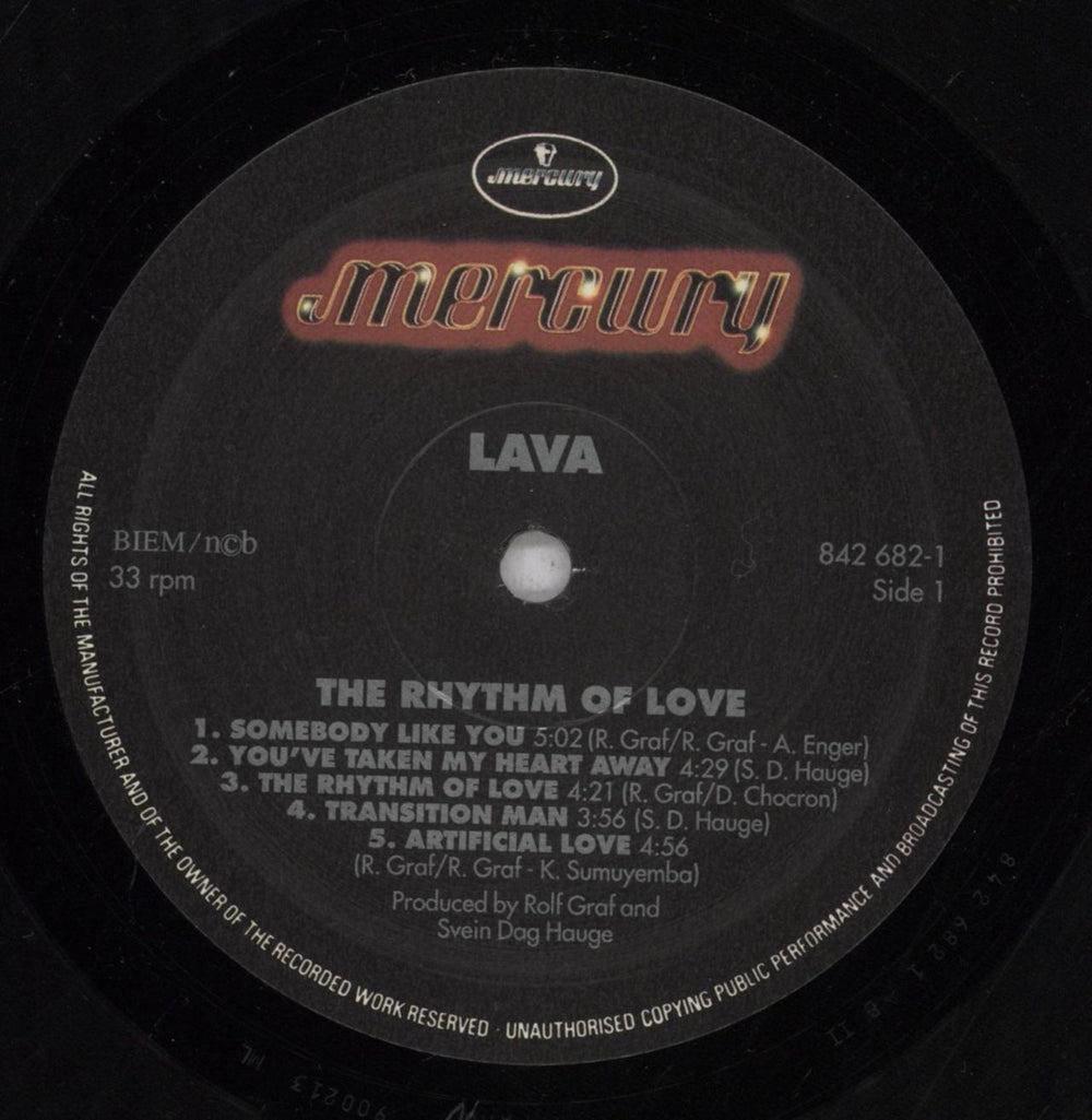 Lava [Norwegian] The Rhythm Of Love Swedish vinyl LP album (LP record) 7FXLPTH843328