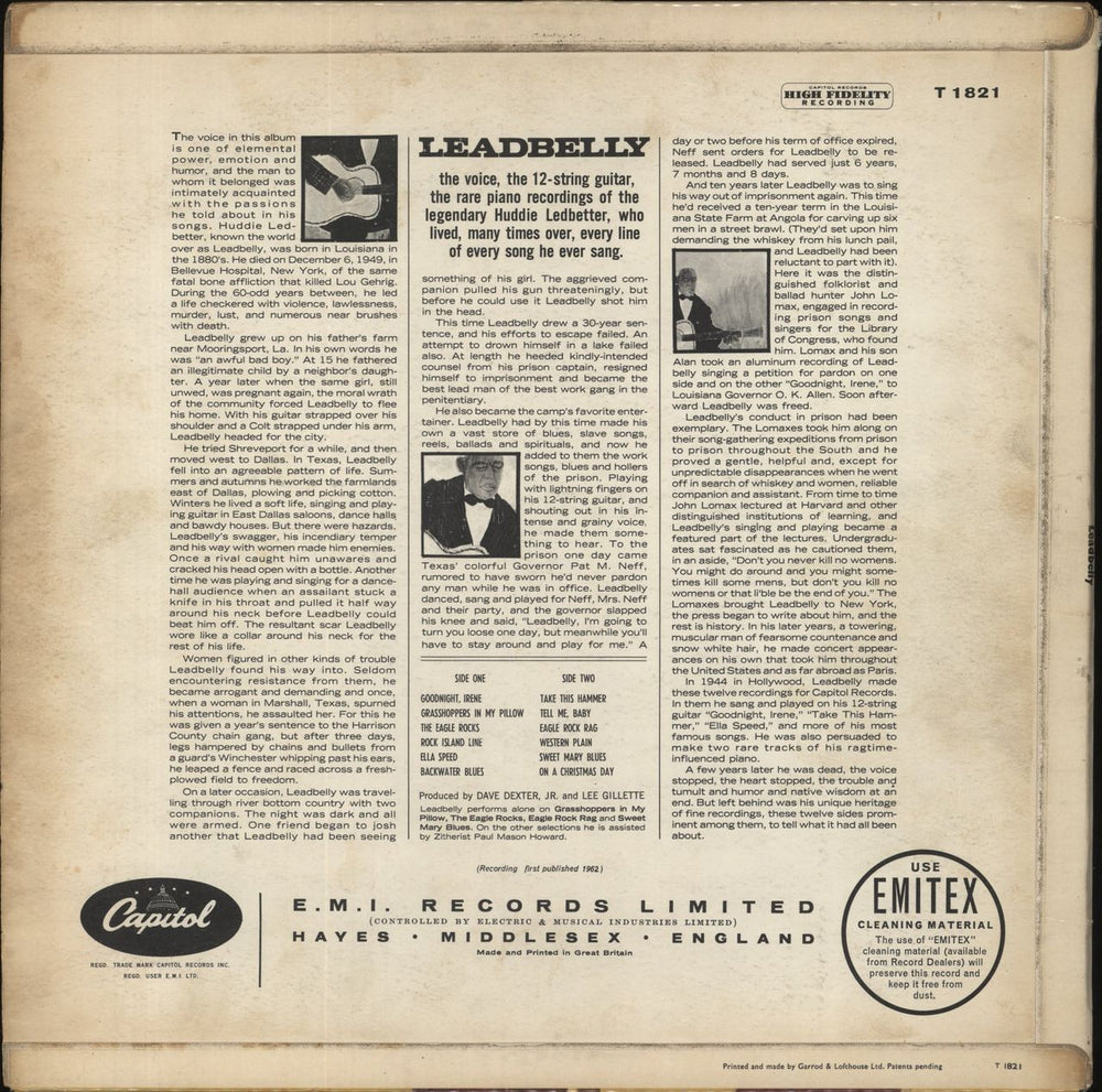 Leadbelly Leadbelly UK vinyl LP album (LP record)