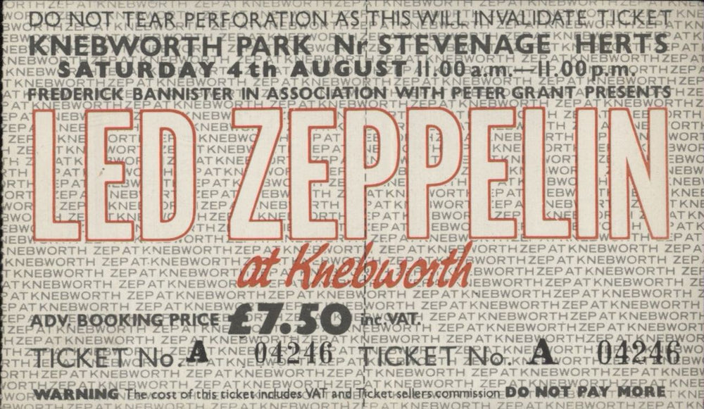 Led Zeppelin At Knebworth 1979 - EX + Ticket UK tour programme ZEPTRAT840961