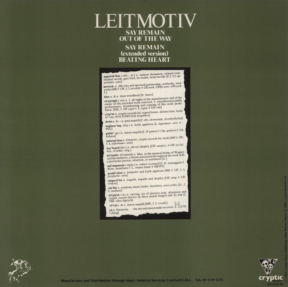 Leitmotiv Say Remain UK 12" vinyl single (12 inch record / Maxi-single)