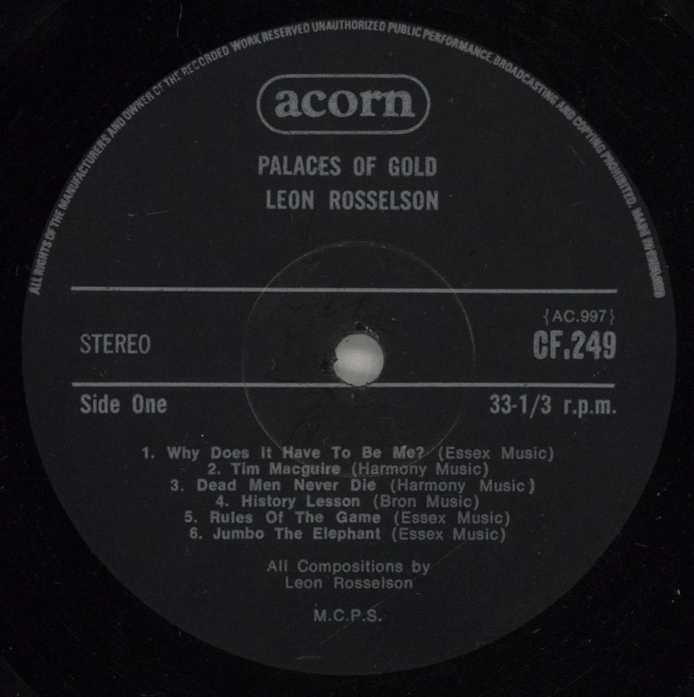 Leon Rosselson Palaces Of Gold UK vinyl LP album (LP record) 6LRLPPA475915