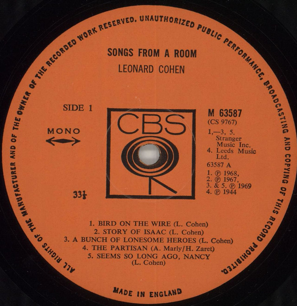 Leonard Cohen Songs From A Room - 1st Mono UK vinyl LP album (LP record) COHLPSO661127