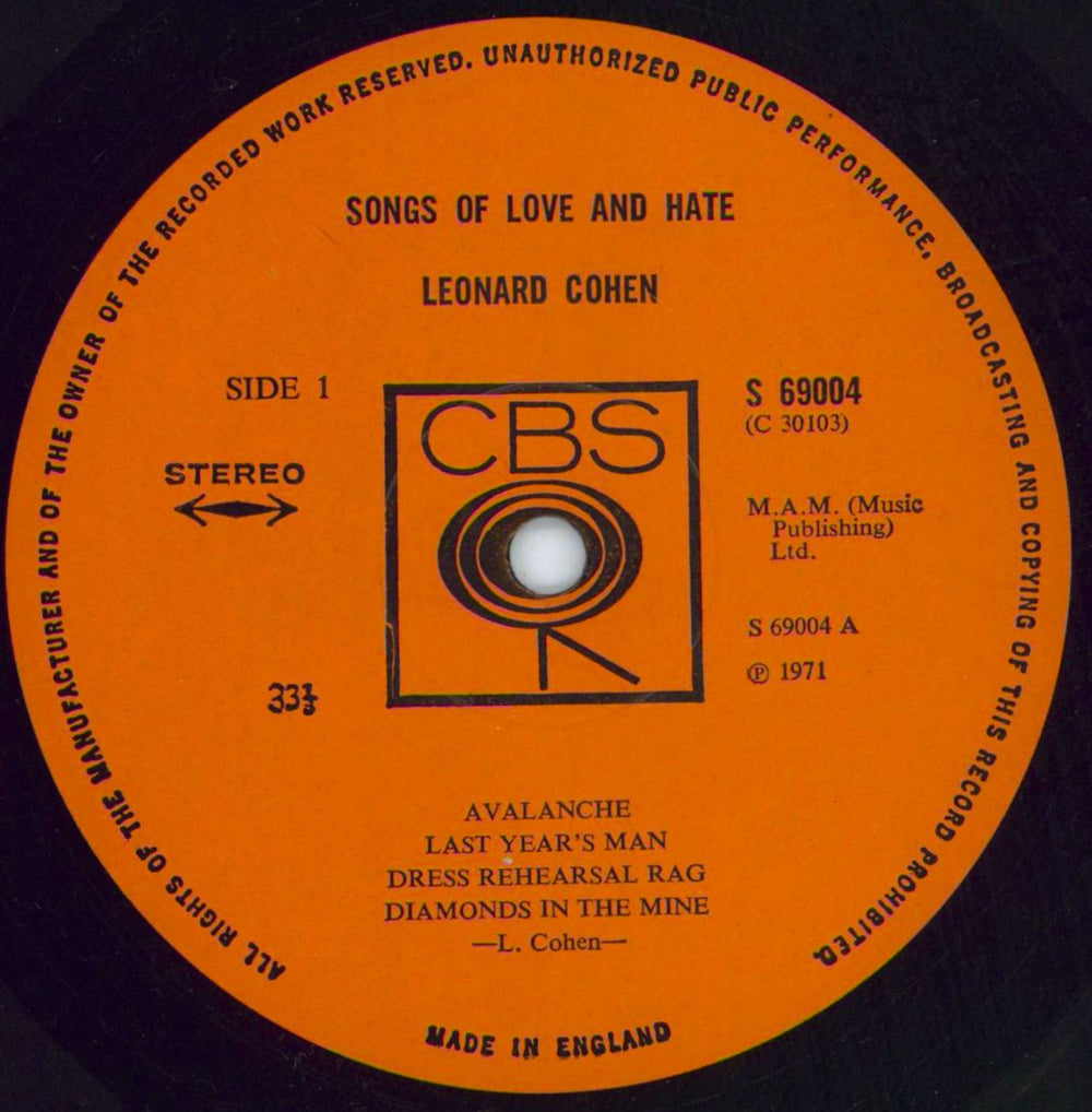 Leonard Cohen Songs Of Love And Hate - 1st - EX UK vinyl LP album (LP record) COHLPSO337973