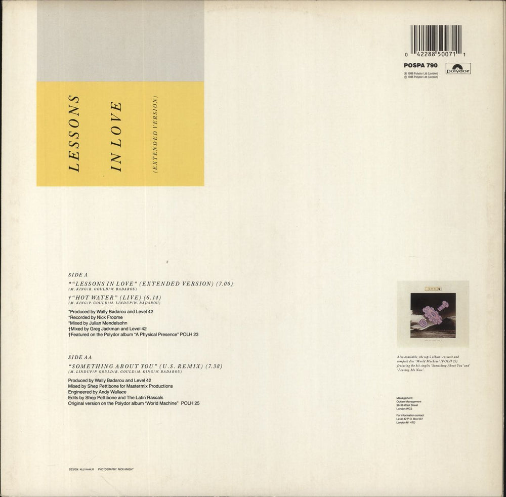 Level 42 Lessons In Love (Extended Version) UK 12" vinyl single (12 inch record / Maxi-single) 042288500711