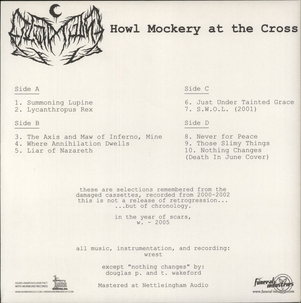 Leviathan (Black Metal) Howl Mockery At The Cross - White Vinyl German 2-LP vinyl record set (Double LP Album)