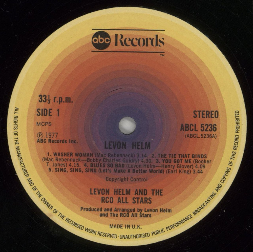 Levon Helm Levon Helm And The RCO All-Stars US vinyl LP album (LP record) VHELPLE341585