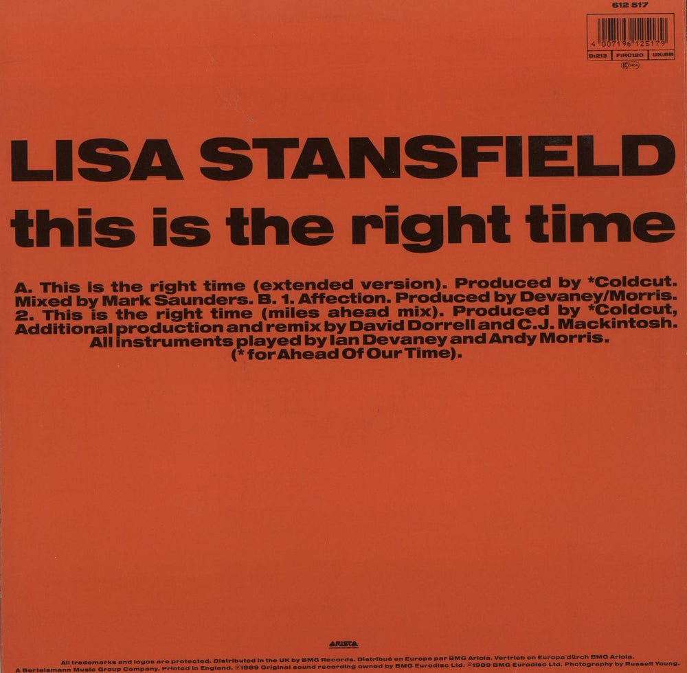 Lisa Stansfield This Is The Right Time UK 12" vinyl single (12 inch record / Maxi-single) 4007196125179