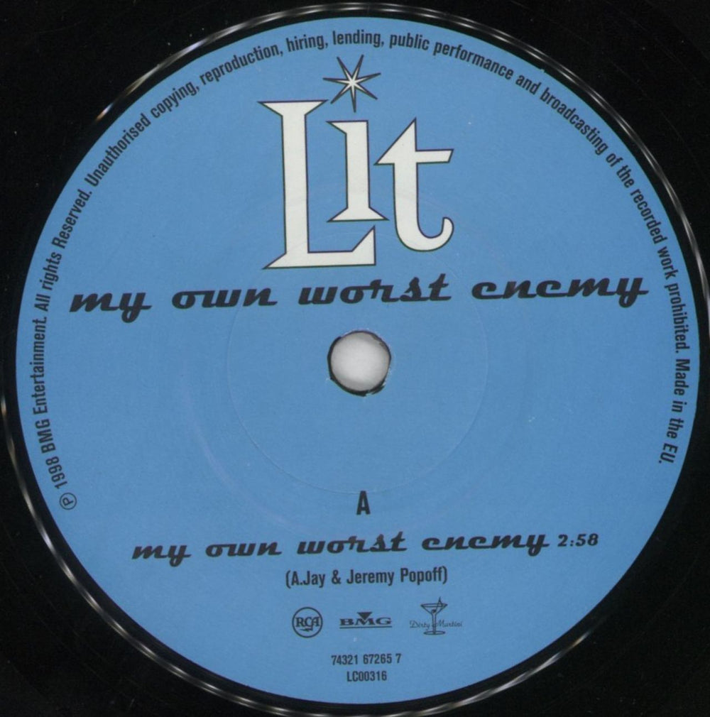 Lit My Own Worst Enemy UK 7" vinyl single (7 inch record / 45) TIL07MY768655