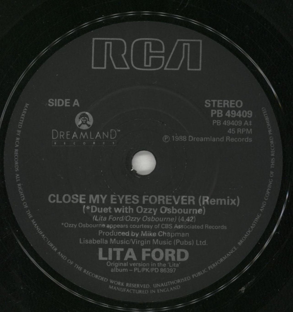 Lita Ford Close My Eyes Forever (Remix) UK 7" vinyl single (7 inch record / 45) LTF07CL297901