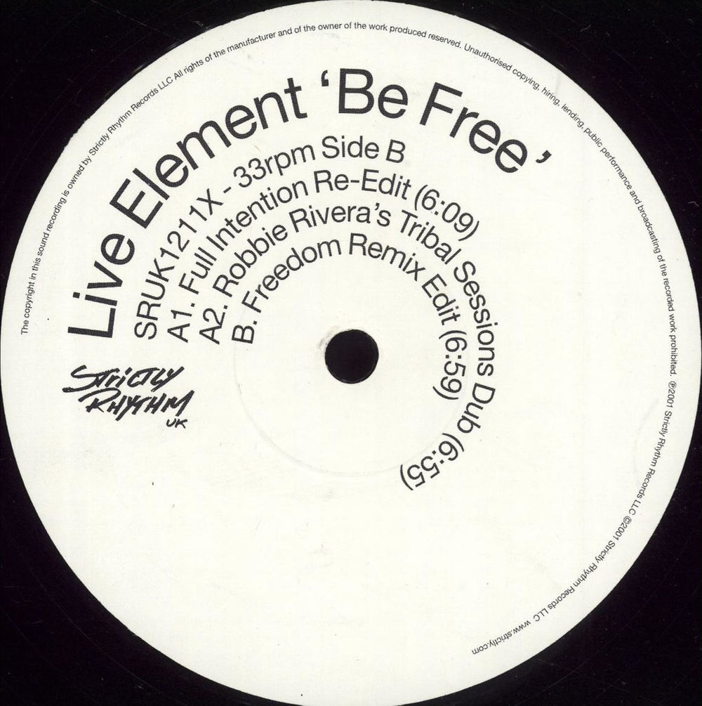 Live Element Be Free UK Promo 12" vinyl single (12 inch record / Maxi-single) SRUK1211X