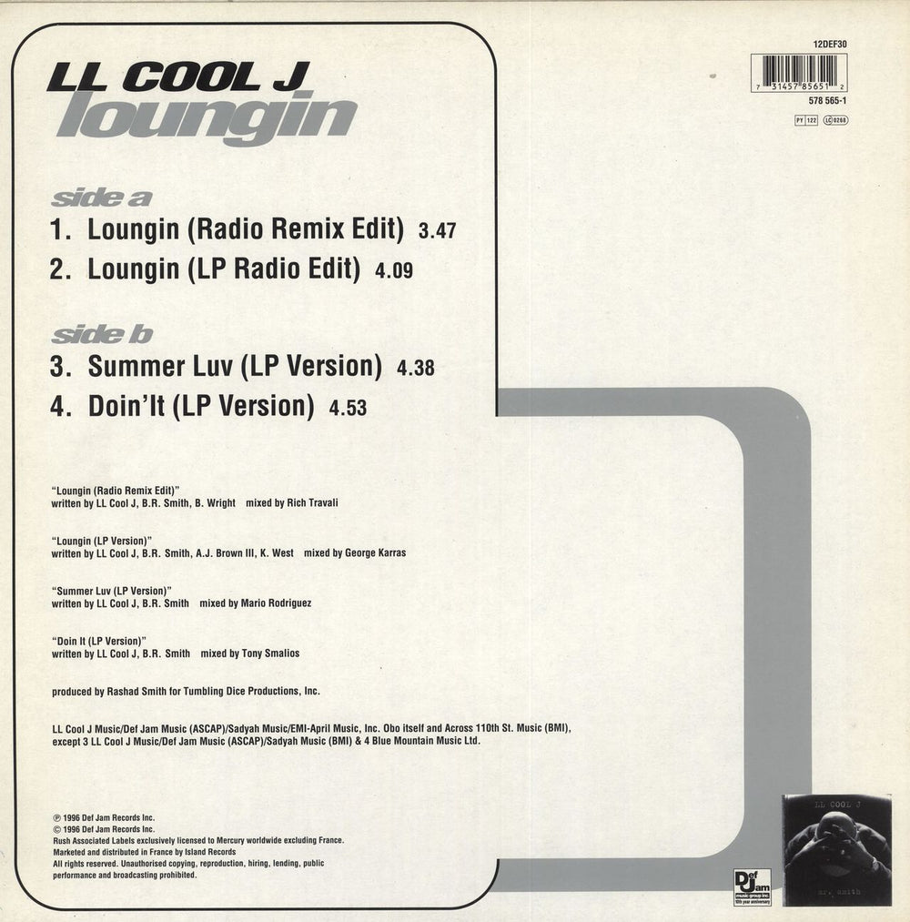 LL Cool J Loungin' UK 12" vinyl single (12 inch record / Maxi-single) 12DEF30