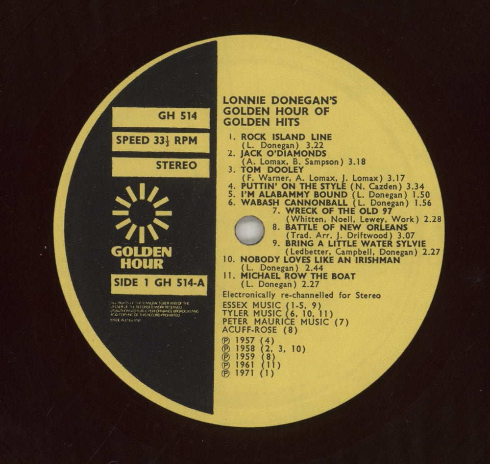 Lonnie Donegan Golden Hour Of Golden Hits UK vinyl LP album (LP record) LD3LPGO562040