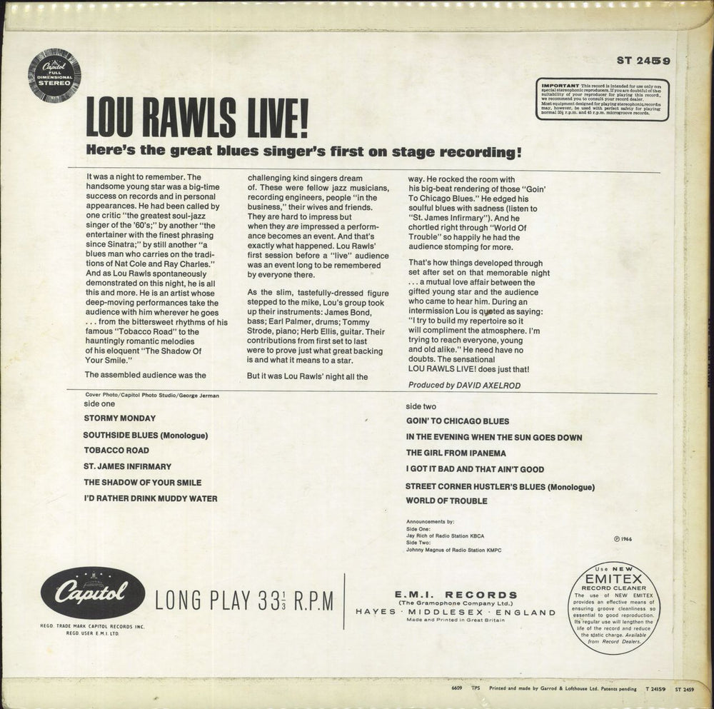 Lou Rawls Live! UK vinyl LP album (LP record)