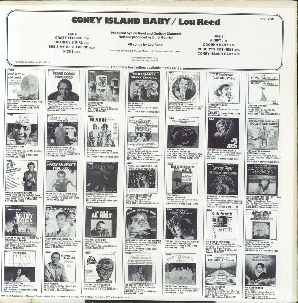 Lou Reed Coney Island Baby US vinyl LP album (LP record)