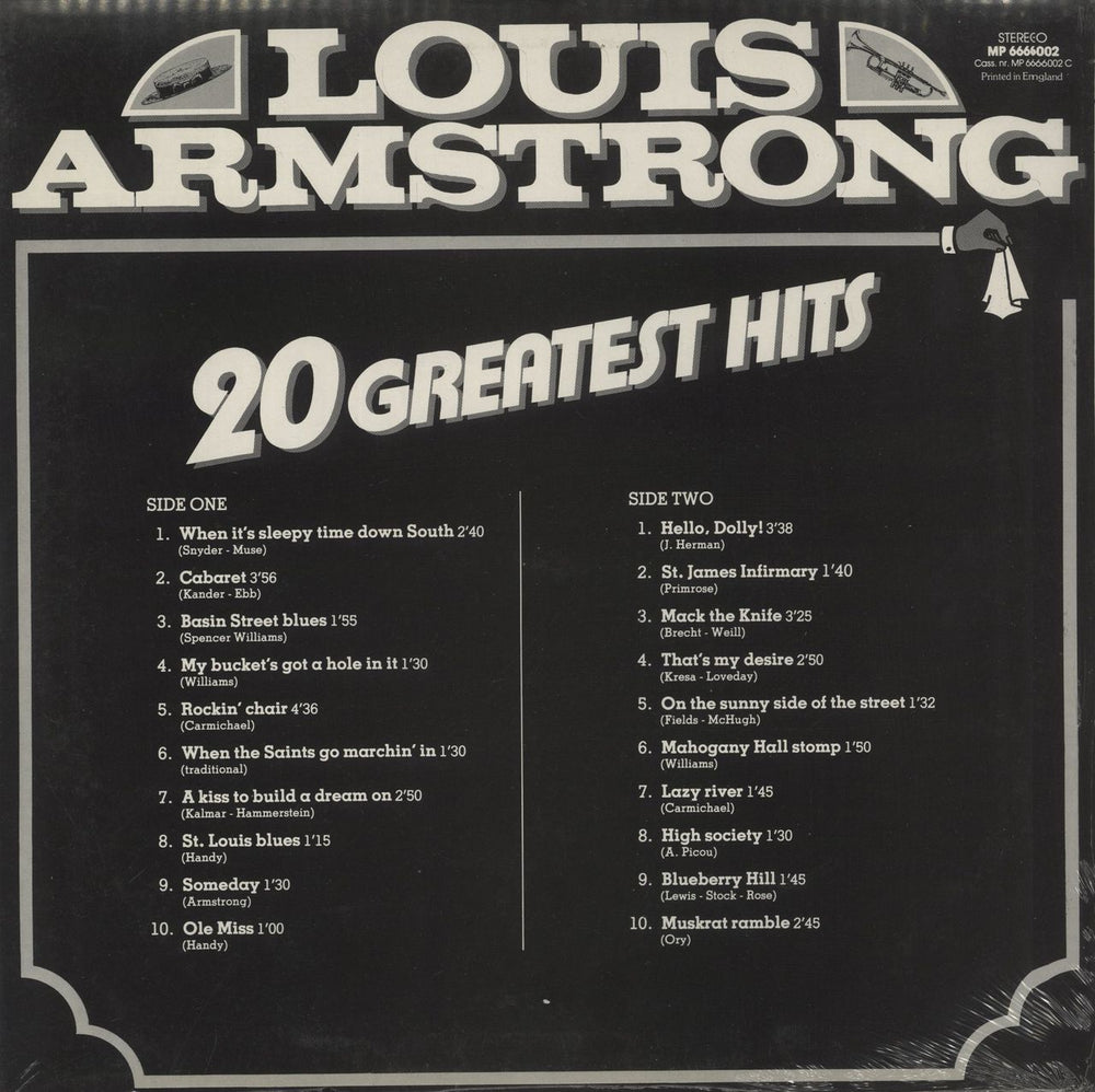 Louis Armstrong 20 Greatest Hits Italian vinyl LP album (LP record)