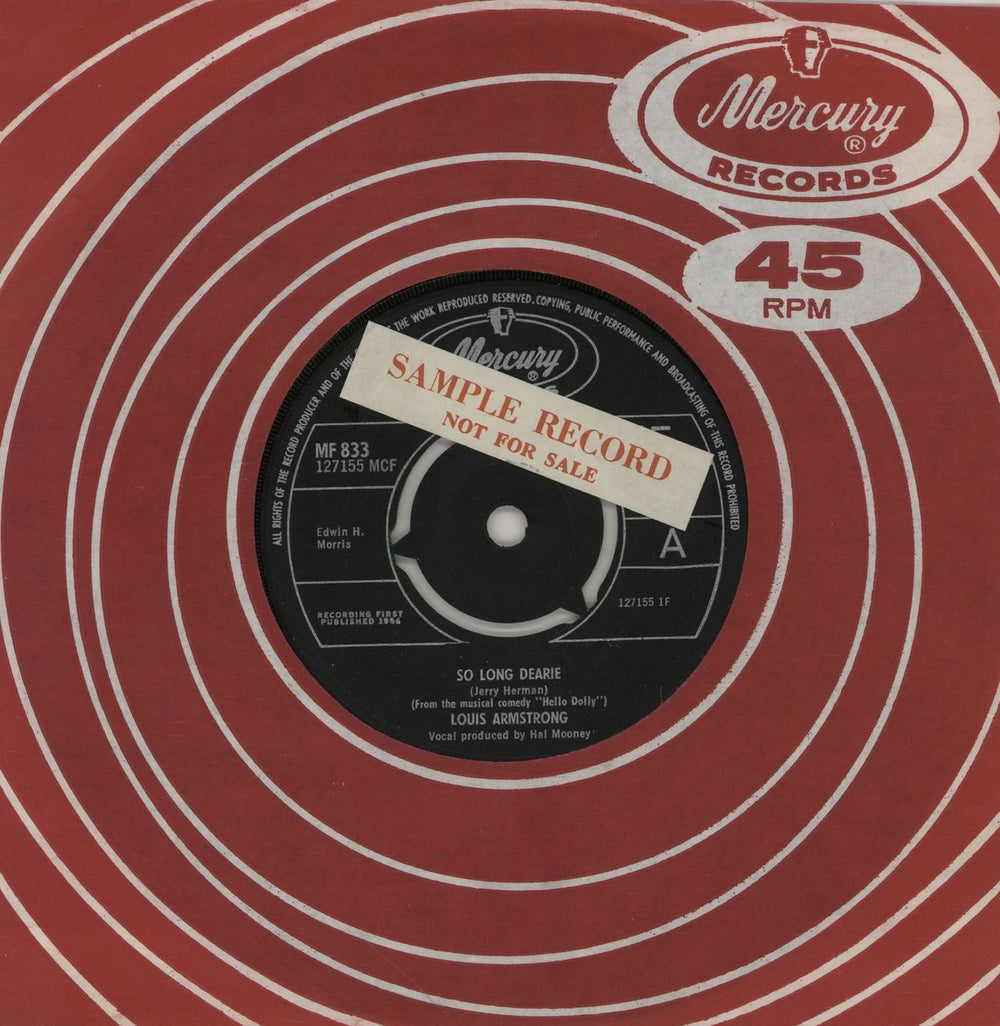 Louis Armstrong So Long Dearie - sample stickered UK 7" vinyl single (7 inch record / 45) MF833