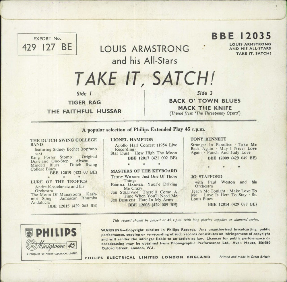 Louis Armstrong Take It Satch! UK 7" vinyl single (7 inch record / 45)