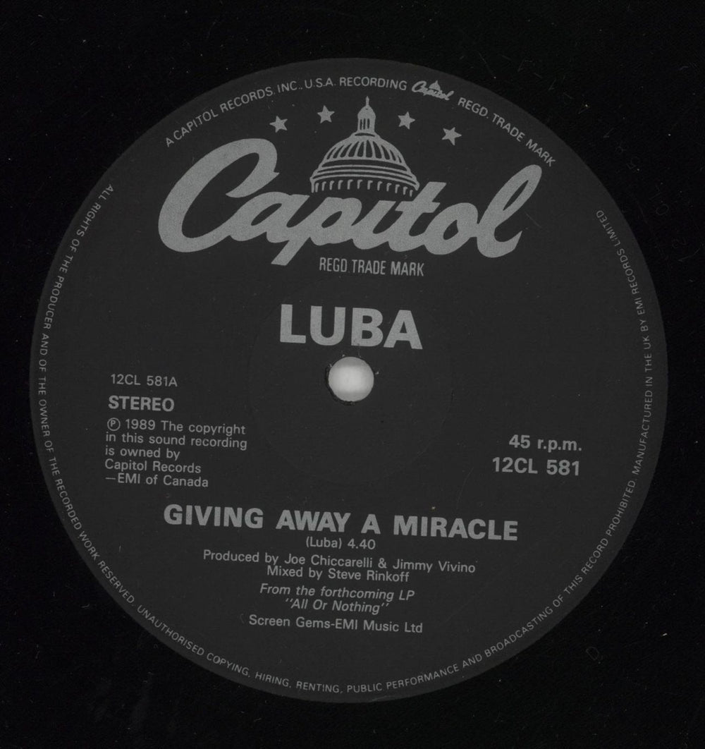 Luba Giving Away A Miracle UK 12" vinyl single (12 inch record / Maxi-single) L7B12GI865416