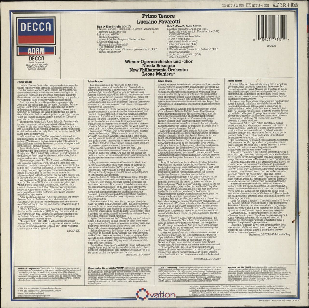 Luciano Pavarotti Primo Tenore Dutch vinyl LP album (LP record) 028941771315