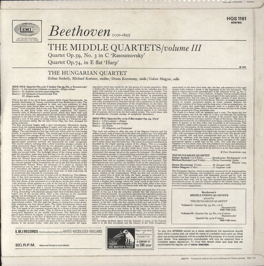 Ludwig Van Beethoven Beethoven: The Middle Quartets - Volume 3 UK vinyl LP album (LP record)