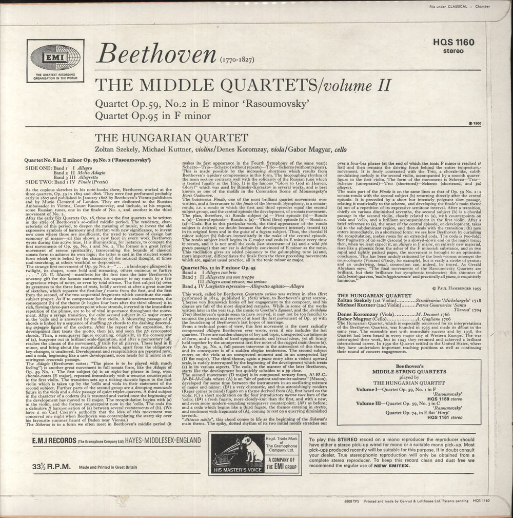 Ludwig Van Beethoven Bethoven: The Middle Quartets Volume Two UK vinyl LP album (LP record)