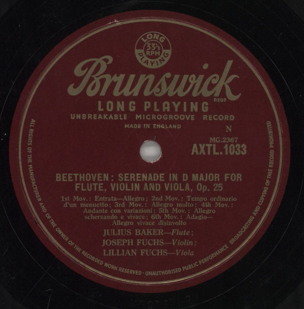 Ludwig Van Beethoven Serenade In D Major, Op. 25 For Flute, Violin And Viola Trio In C Minor, Op. 9, No. 3 For Violin, Vi UK vinyl LP album (LP record) LVBLPSE862060