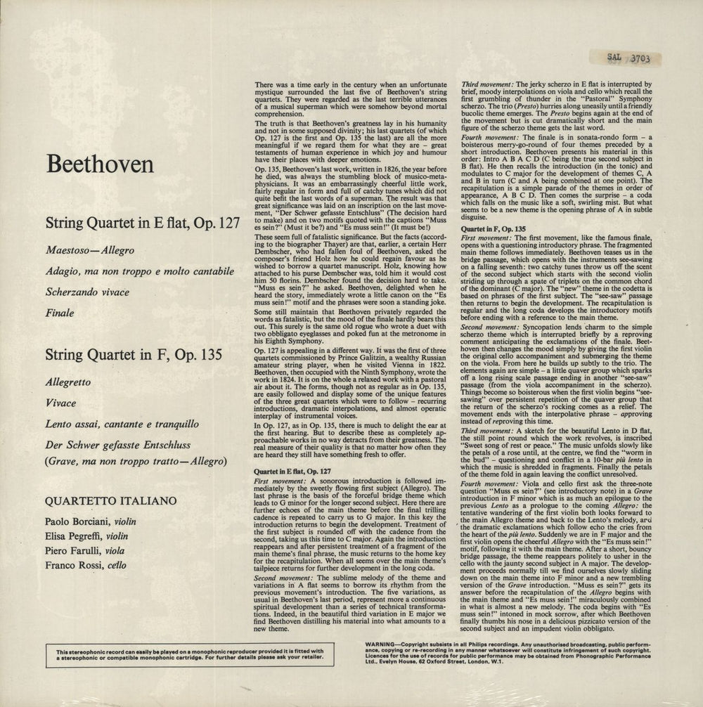 Ludwig Van Beethoven String Quartet in E flat / String Quartet in F - Sealed UK vinyl LP album (LP record)