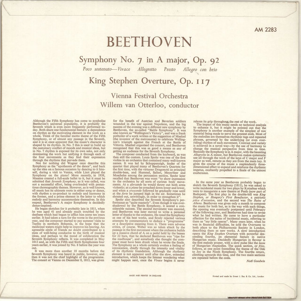 Ludwig Van Beethoven Symphony No. 7 in A Major, Op.92 / King Stephen Overture, Op.117 UK vinyl LP album (LP record)