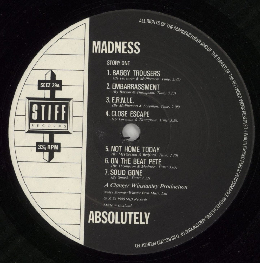 Madness Absolutely - 2nd + Inner UK vinyl LP album (LP record) MDNLPAB794215