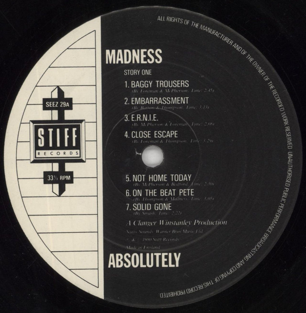 Madness Absolutely - 2nd + Inner - VG UK vinyl LP album (LP record) MDNLPAB850713