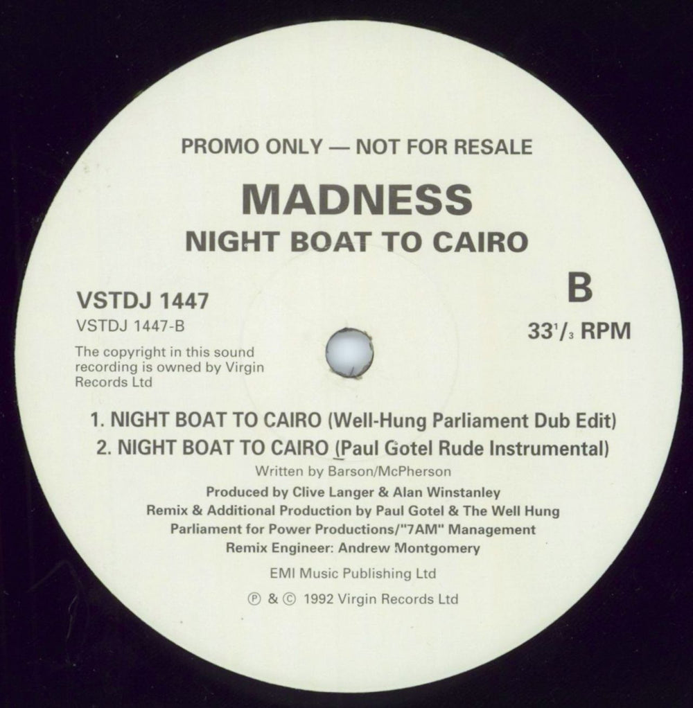 Madness Night Boat To Cairo UK Promo 12" vinyl single (12 inch record / Maxi-single)