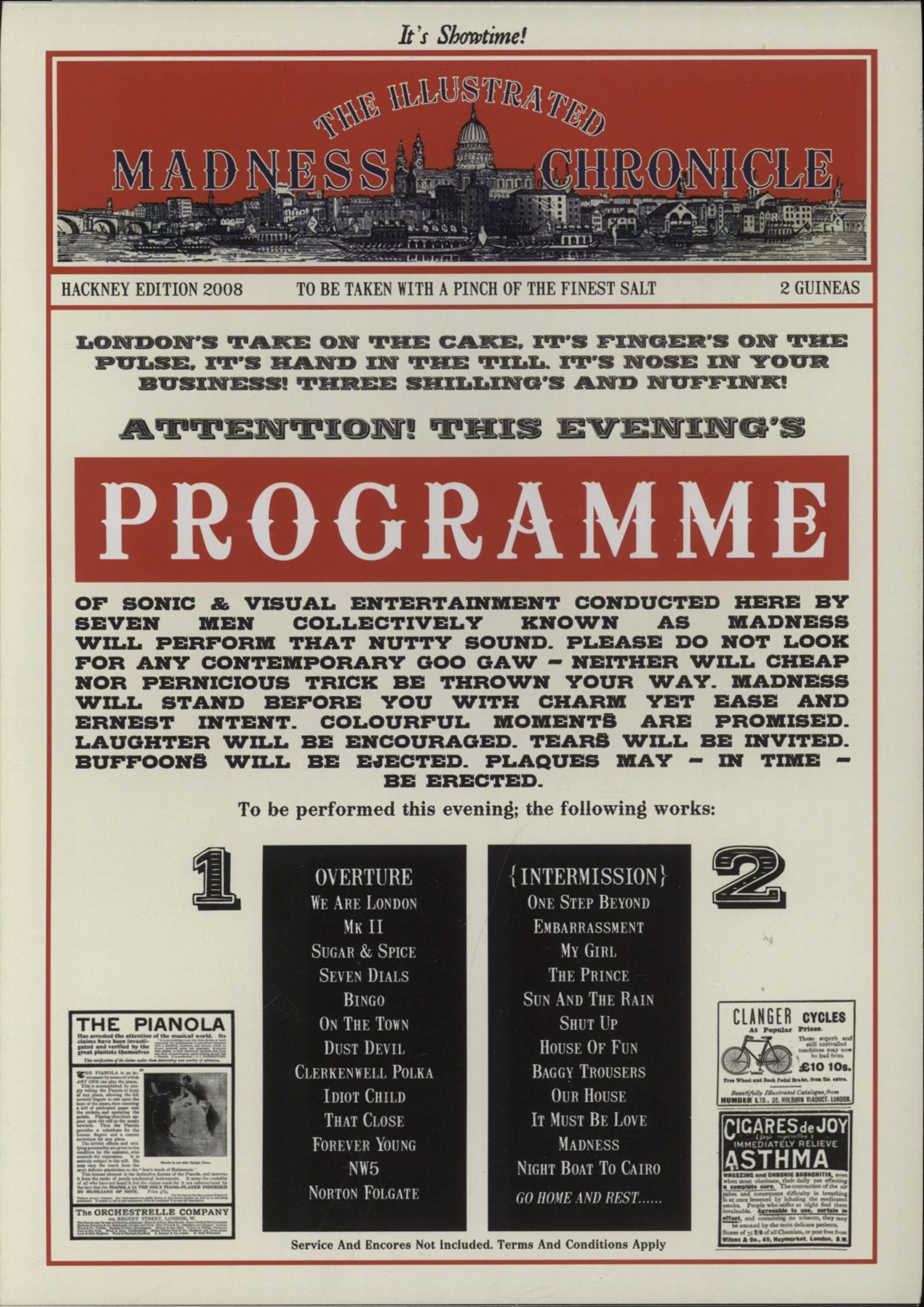 Madness UK Hackney Programme 2008 UK tour programme TOUR PROGRAMME