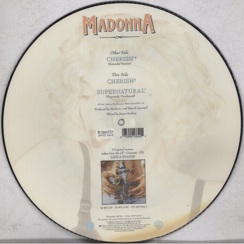 Madonna Cherish- Tea Stained UK 12" vinyl picture disc (12 inch picture record) 075992133401