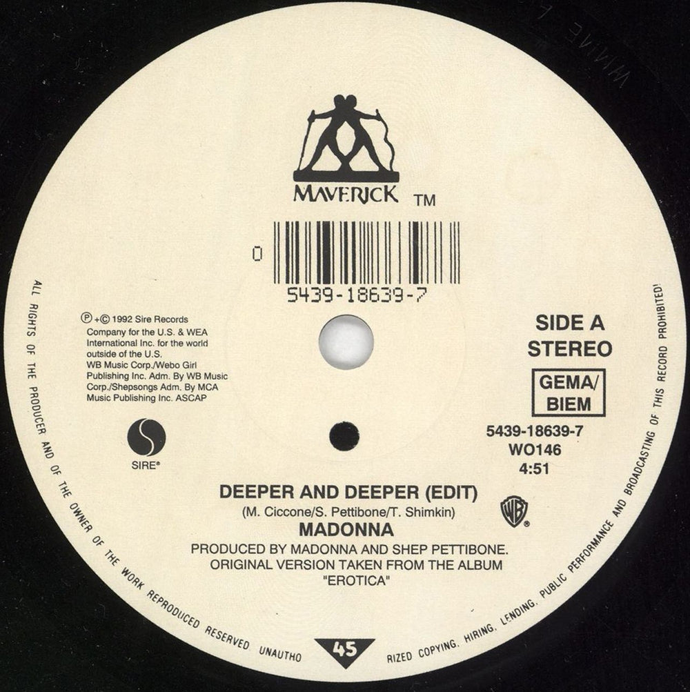 Madonna Deeper & Deeper German 7" vinyl single (7 inch record / 45) MAD07DE41729